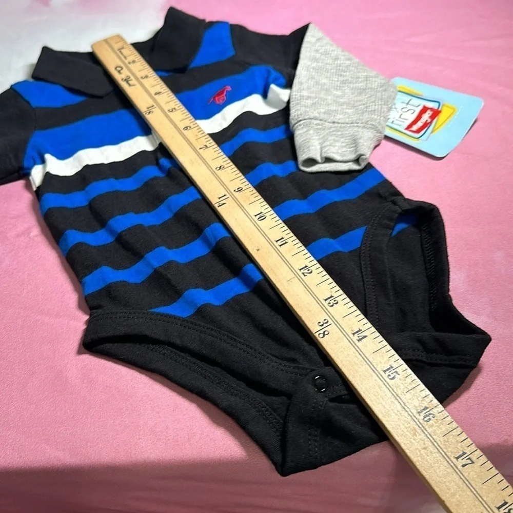 Wrangler Baby Boy's 3-6 M Polo One Piece Bodysuit Striped Thermal Long Sleeves